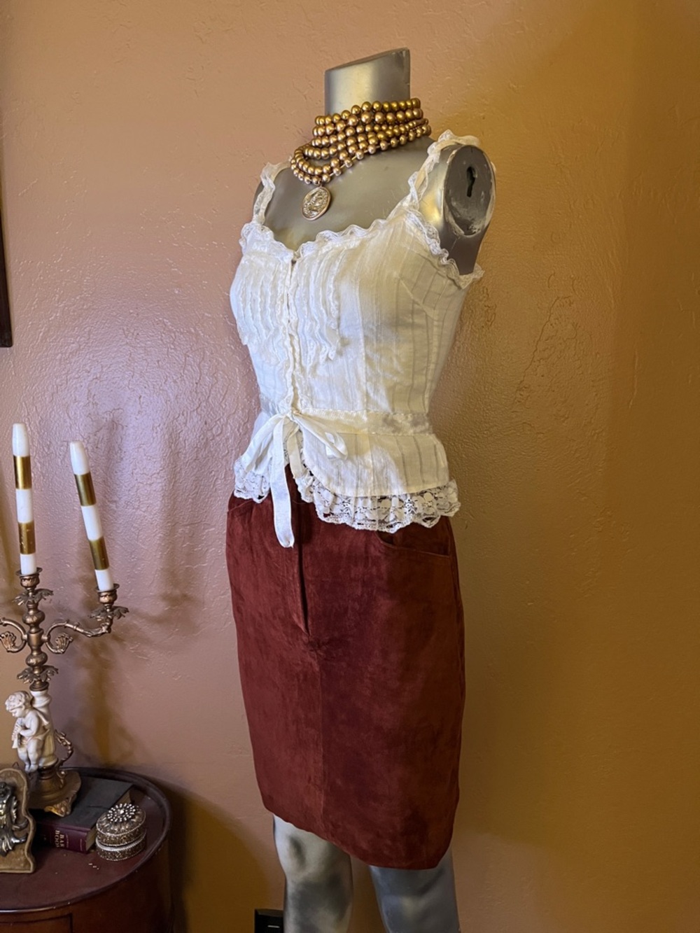 Vintage Cache Rust Genuine Suede Pencil Skirt.  Sz 4